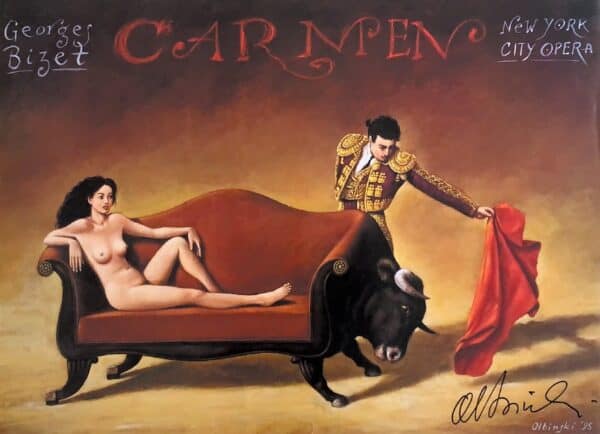 Signed Rafal Olbinski poster: Carmen, New York City Opera