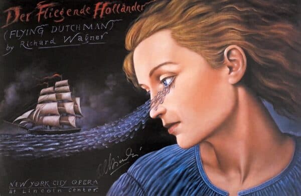 Signed Rafal Olbinski poster: Der fliegende Holländer (The Flying Dutchman), New York City Opera
